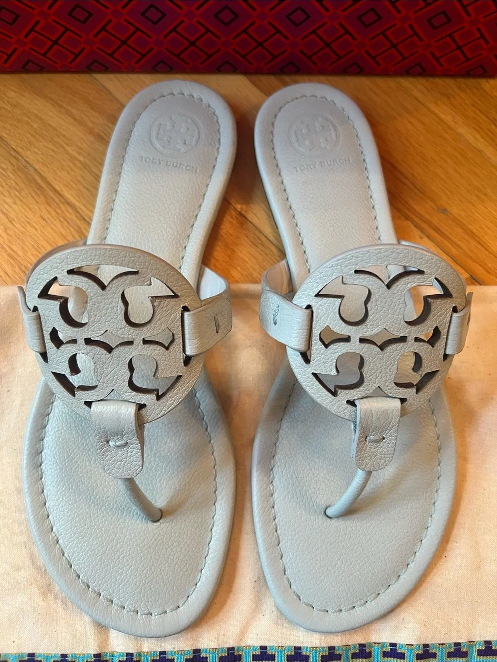 Tory Burch Seltzer Light Blue Tumbled Leather Miller Sandals